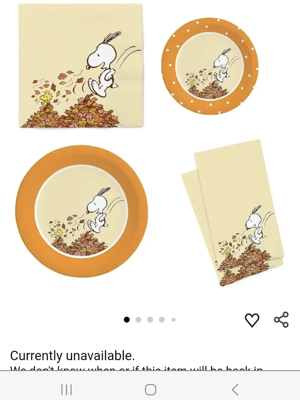 Snoopy Jumping Leaves 168 Pc. Party Set Graphique De France® Peanuts™ 2022